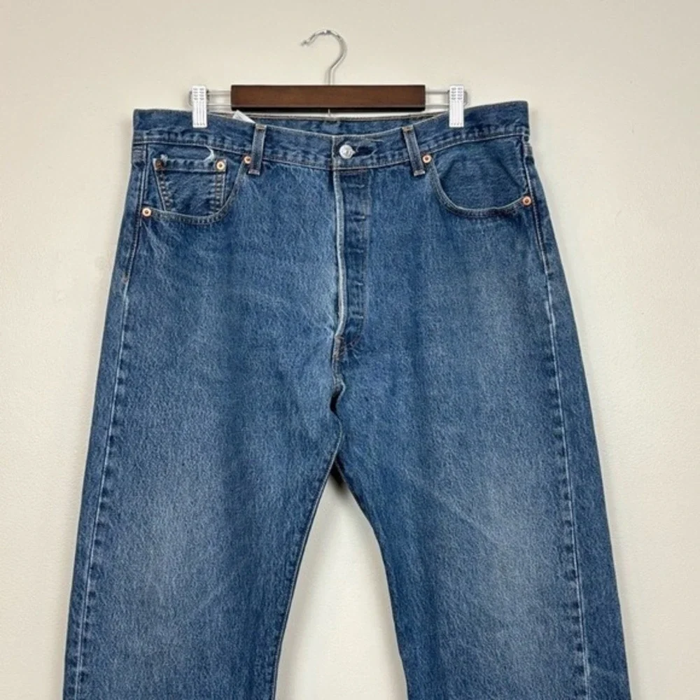 Levis Jeans Mens 36X34.5 Blue 501 Hidden Button Fly Straight Leg Denim‎